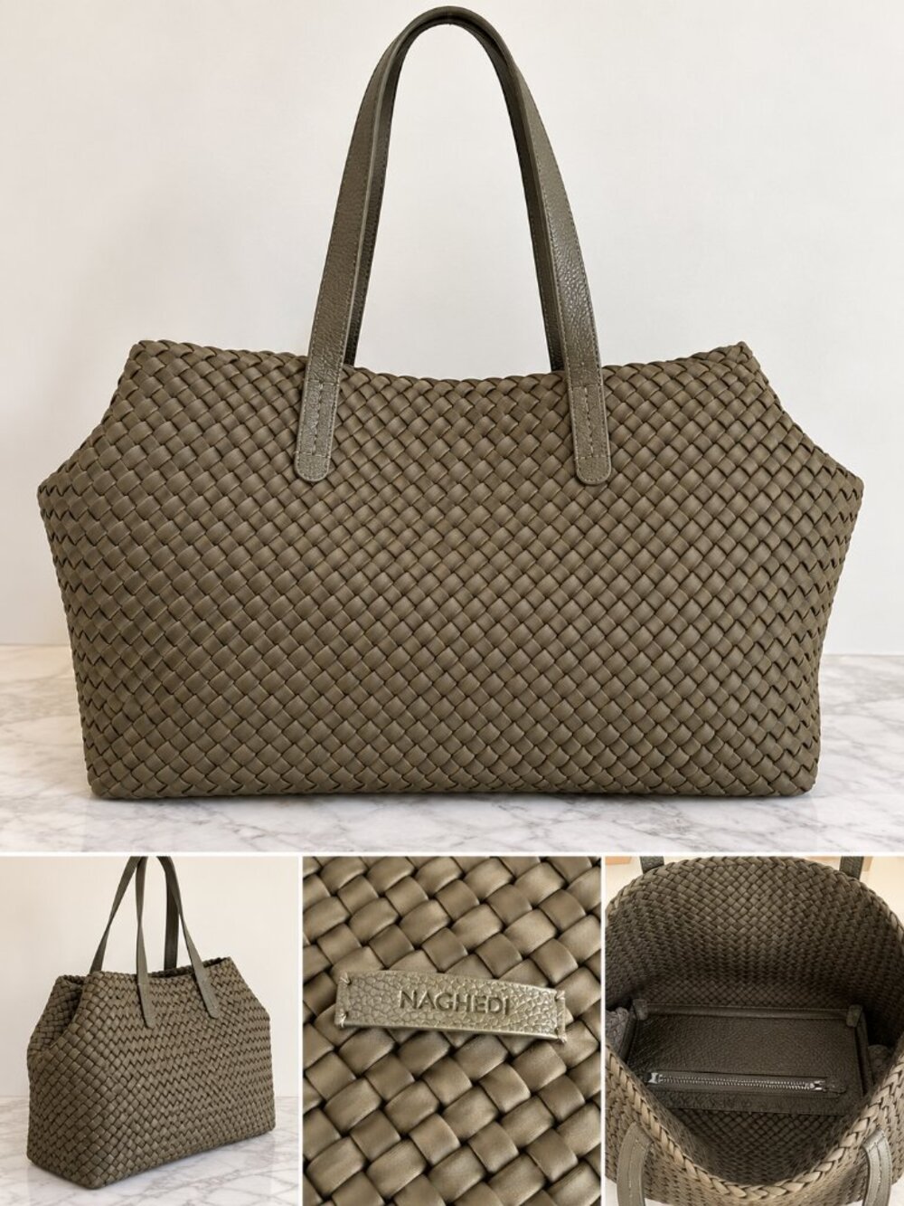 NAGHEDI St. Barths Large Tote Olive Woven Neoprene